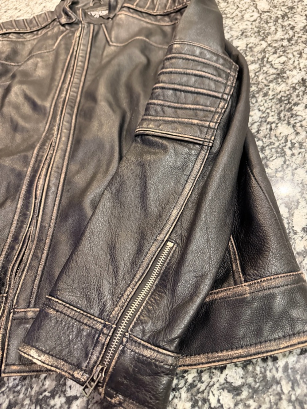 Affliction Black Leather Jacket with Embroidered Cross Back Detail NWOT Size 2XL - Picture 5 of 12